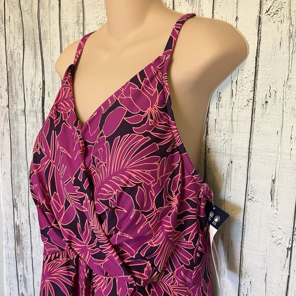 Lands End V-Neck Tulip Wrap Swim Dress Size 2X One Piece Tropical Floral Bra - Picture 4 of 11